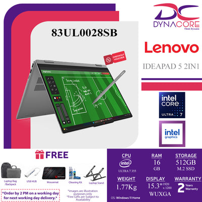 LENOVO IDEAPAD 5 2-in-1 83UL0028SB (ULTRA 7 355 8C/16GB(8X2)/512GB SSD2242+1s2280/Intel/ 15.3"WUXGA IPS-TOUCH SCREEN WITH PEN-LUNA GREY/WIN11H) - 83UL0028SB