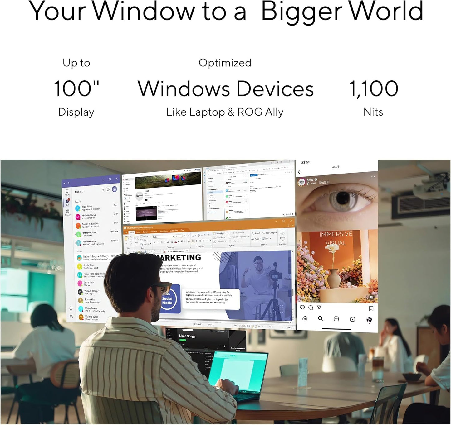 ASUS AirVision M1 Smart Glasses - 100" Wearable Display with All-Day Comfort, 1100 nits, 95% DCI-P3, Designed for ROG Ally, Windows Laptop and PCs - M1-B2B