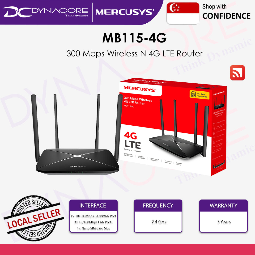 MERCUSYS MB115-4G 300 Mbps Wireless N 4G LTE Sim Card Router - 6957939002817