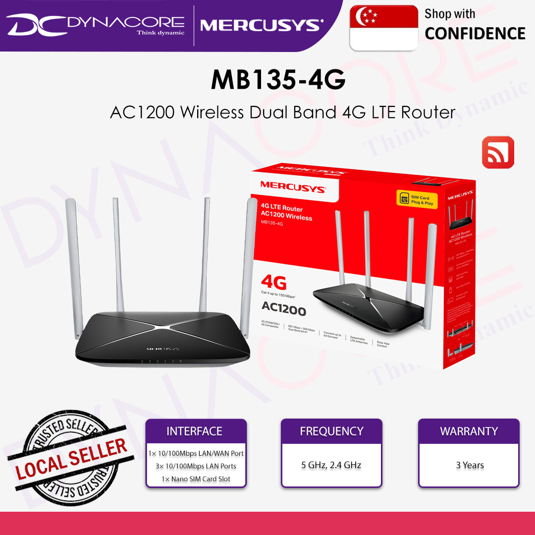 MERCUSYS MB235-4G 4G+ Cat6 AC1200 Wireless Dual Band Gigabit Sim Card Router - 6957939004088