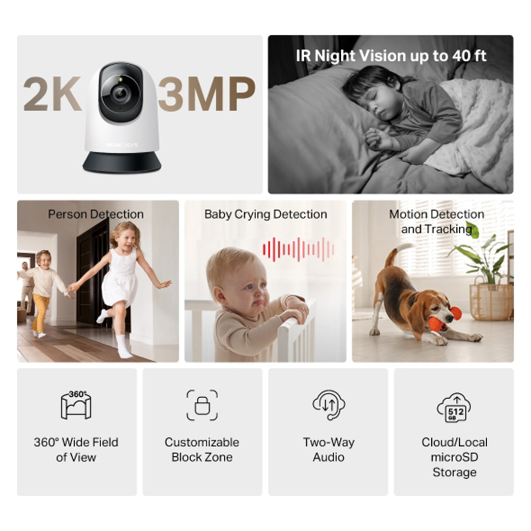 MERCUSYS MC210 2K 3MP Pan/Tilt Home Security Wi-Fi Camera - 6957939004477