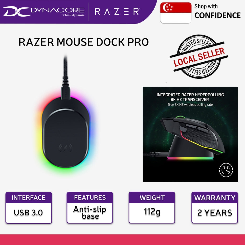 Razer Mouse Dock Pro with Wireless Charging Puck Bundle Chroma RGB Lighting - 8887910063163