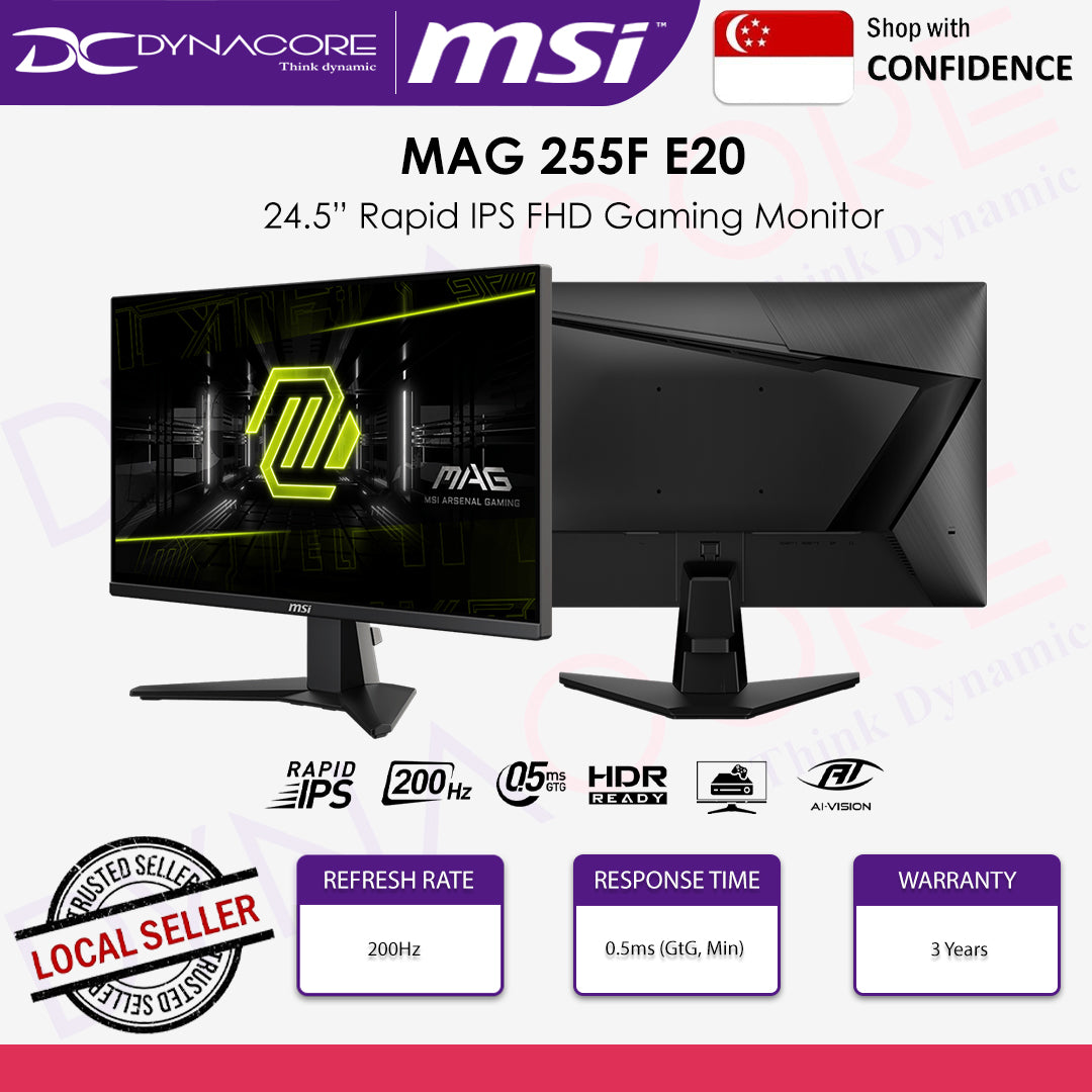 MSI MAG 24.5"255F E20 1080P FHD 200Hz RAPID IPS HDR GAMING MONITOR - MSIMAG255F