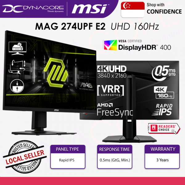 MSI MAG 274UPF E2 27-inch UHD 160Hz Rapid IPS Gaming Monitor - 400 Nits, HDR400, Type-C PD 15W - MSIMAG274UPFE2