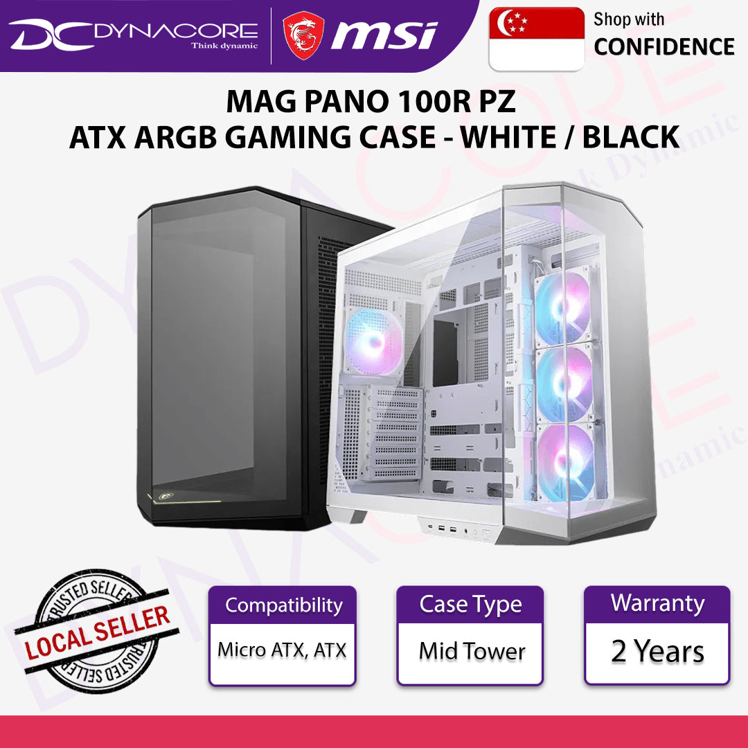 MSI MAG PANO 100R PZ ATX ARGB GAMING CASE - WHITE / BLACK