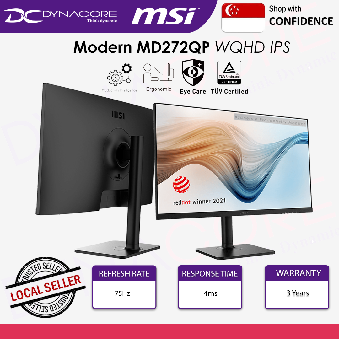 MSI Modern MD272QP 27-inch WQHD IPS Business and Productivity Monitor - 75Hz, 4ms, Type-C W/ 65W Power Delivery - MSIMD272QP