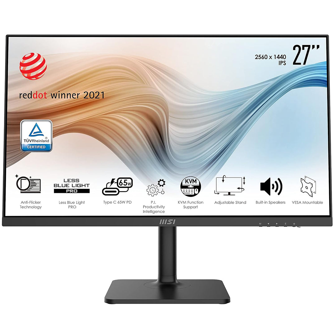 MSI Modern MD272QP 27-inch WQHD IPS Business and Productivity Monitor - 75Hz, 4ms, Type-C W/ 65W Power Delivery - MSIMD272QP