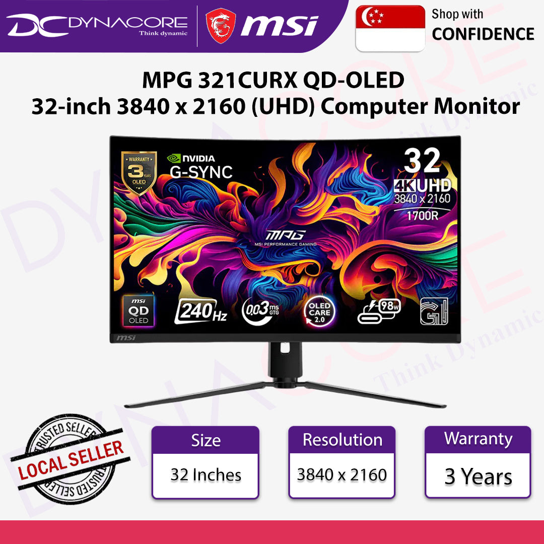 MSI MPG 321CURX QD-OLED 32-inch 3840 x 2160 (UHD) Computer Monitor, 240Hz, Adaptive-Synch, Speaker, 0.03ms, Black - MSIMPG321CURXQDOLED