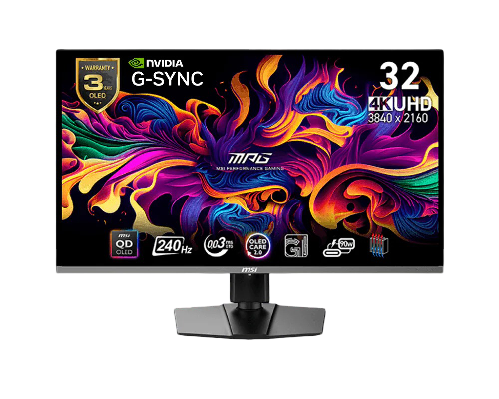 MSI MPG 321URX QD-OLED, 32" 4K UHD Quantum Dot OLED Gaming Monitor, 3840 x 2160, 0.03ms, 240Hz, HDR 400, 90W USB Type C - MSIMPG321URXQDOLED