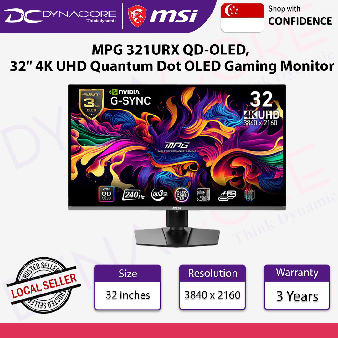 MSI MPG 321URX QD-OLED, 32" 4K UHD Quantum Dot OLED Gaming Monitor, 3840 x 2160, 0.03ms, 240Hz, HDR 400, 90W USB Type C - MSIMPG321URXQDOLED