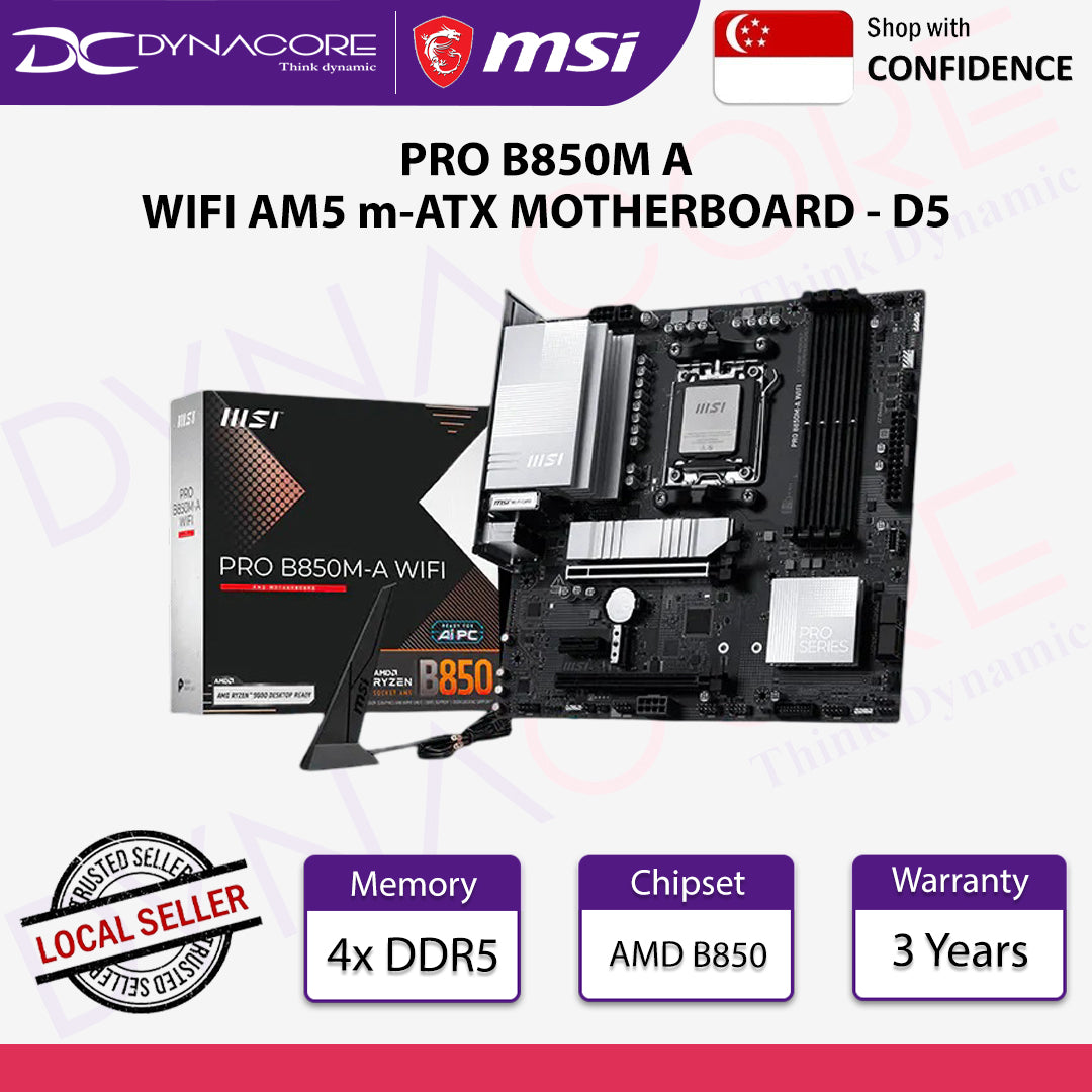 MSI PRO B850M A WIFI AM5 m-ATX MOTHERBOARD - D5 - MSIPROB850MAWIFI