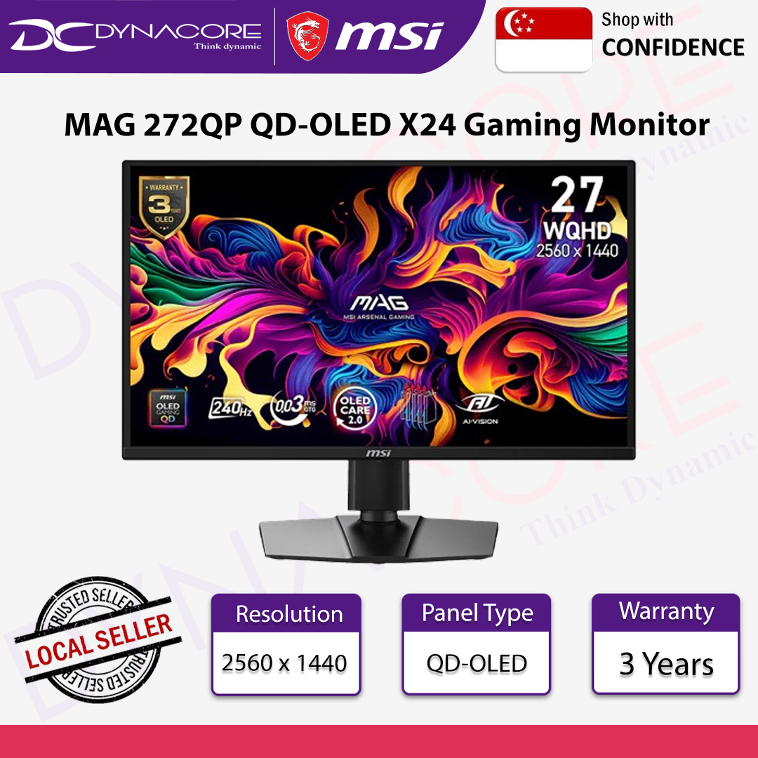 MSI MAG 272QP QD-OLED X24 27'' 2560x1440 (QHD) 240Hz 0.03ms NVIDIA G-SYNC AMD FreeSync Gaming Monitor - MSIMAG272QPQD-OLEDX24