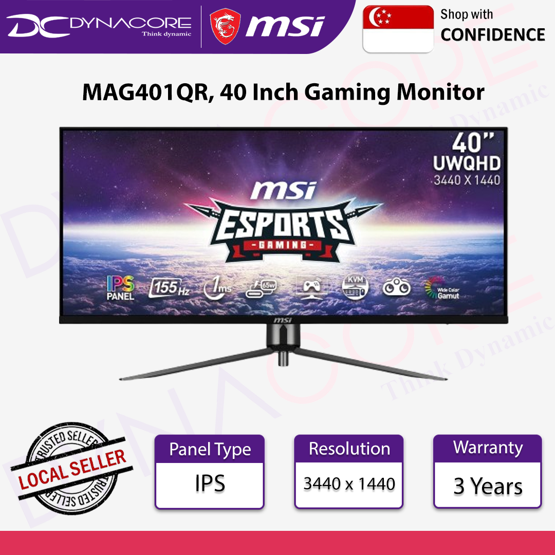 MSI MAG401QR 40 Inch Gaming Monitor, 155Hz UWQHD 3440x1440 Resolution, IPS Panel, 1ms Response Time - MSIMAG401QR