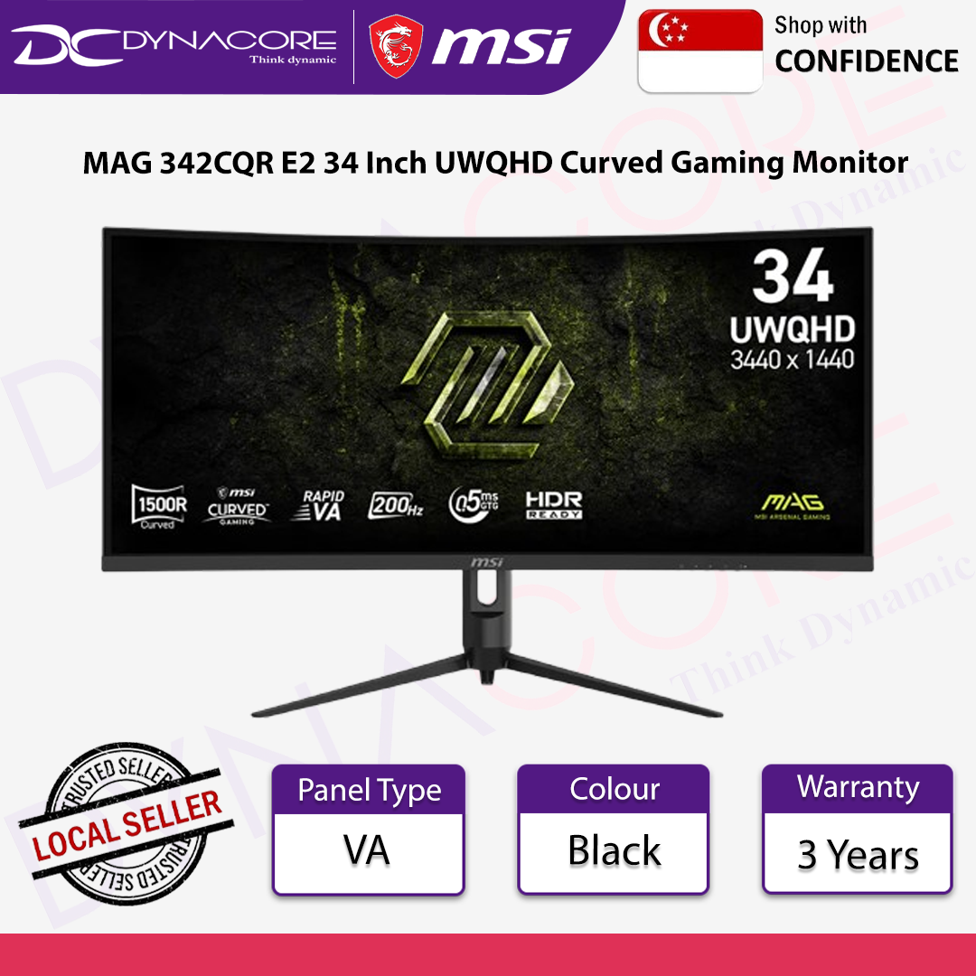 MSI MAG 342CQR E2 34 Inch UWQHD Curved Gaming Monitor - 1500R 3440 x 1440 Resolution, 180 Hz / 1ms (MPRT), Adaptive Sync - MSIMAG342CQRE2