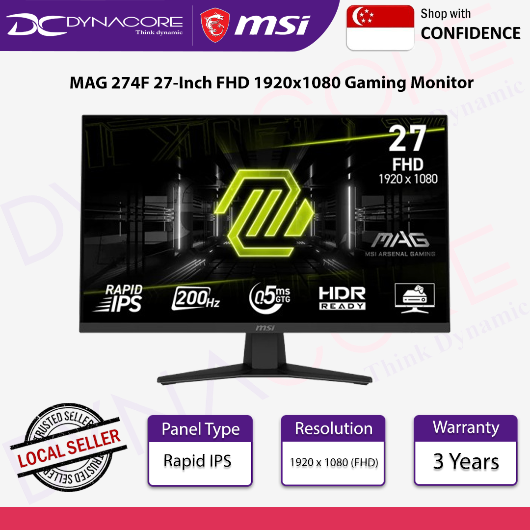 MSI MAG 274F 27-Inch FHD 1920x1080 Gaming Monitor - Rapid IPS, 200Hz, 0.5ms, HDR ready, Eye care, HDMI 2.0b, DP 1.2a - MSIMAG274F