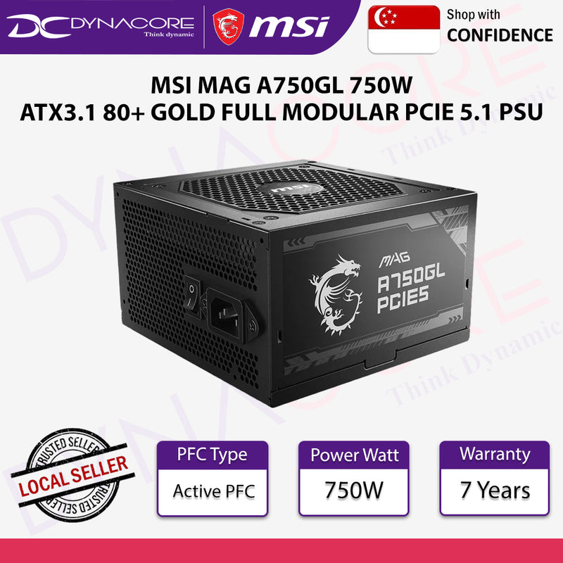 MSI MAG A750GL 750W ATX3.1 80+ GOLD FULL MODULAR PCIE 5.1 PSU - MSIMAGA750GLPCIE5