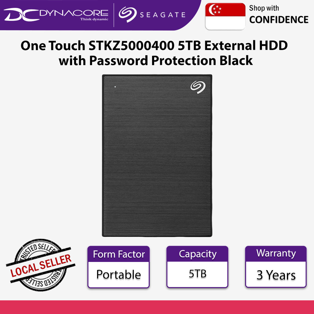 Seagate One Touch STKZ5000400 5TB External HDD with Password Protection Black - 3660619041817