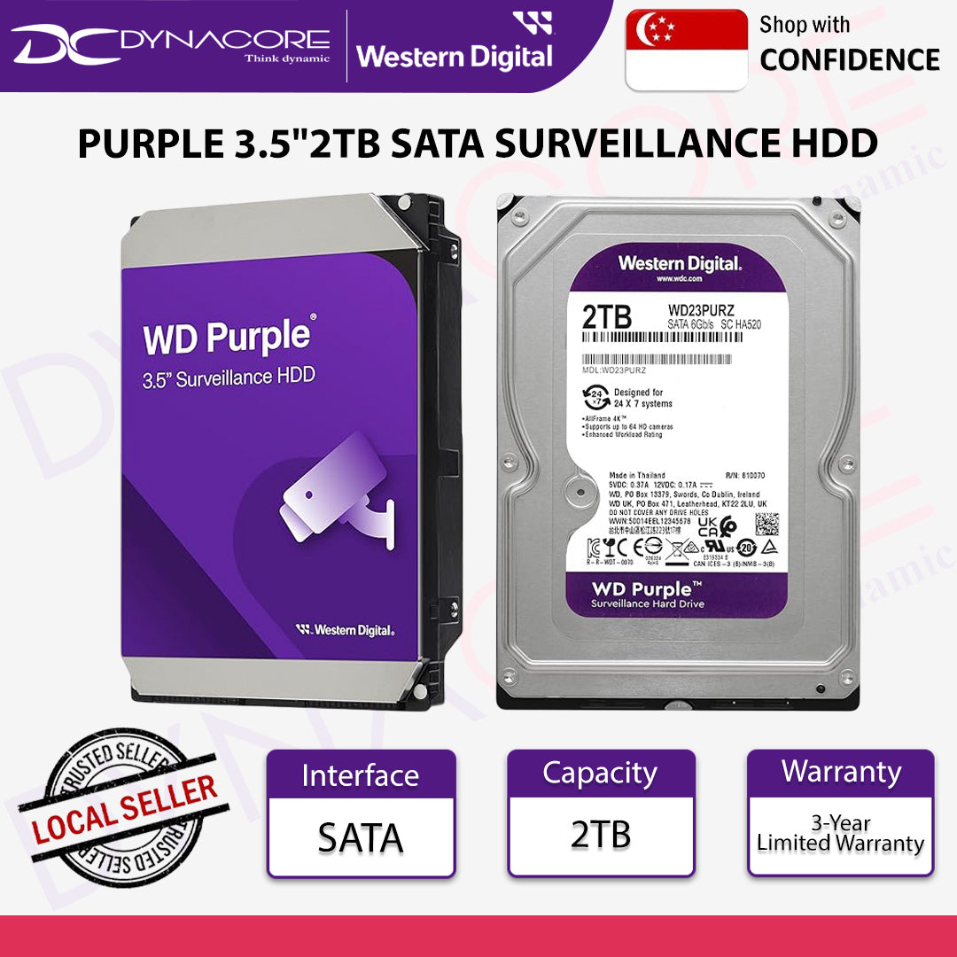 WD Purple 2TB 3.5" Surveillance SATA Hard Drive - 5400RPM, 64MB Cache, WD23PURZ - WD23PURZ