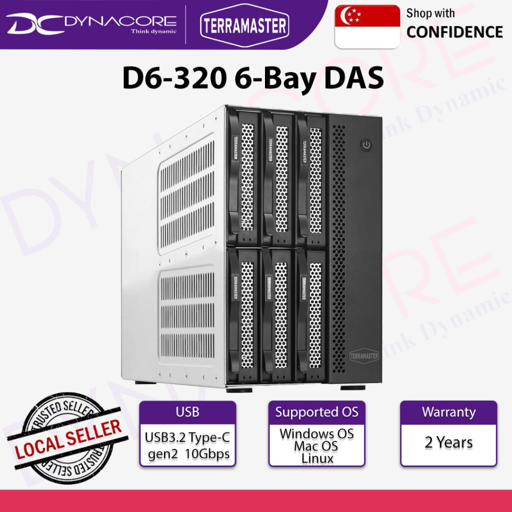 TERRAMASTER D6-320 External Hard Drive Enclosure - 6Bay USB3.2 Gen2 10Gbps SINGLE DISK - 6939236143615