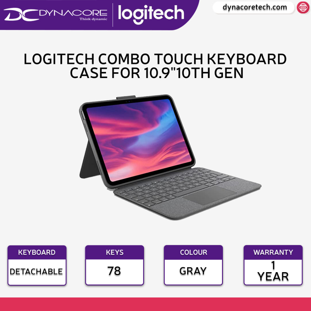 1x Logitech Combo Touch Backlit Keyboard Case iPad 10.9 10th Gen Oxford Grey - 920-011434 - 097855182227