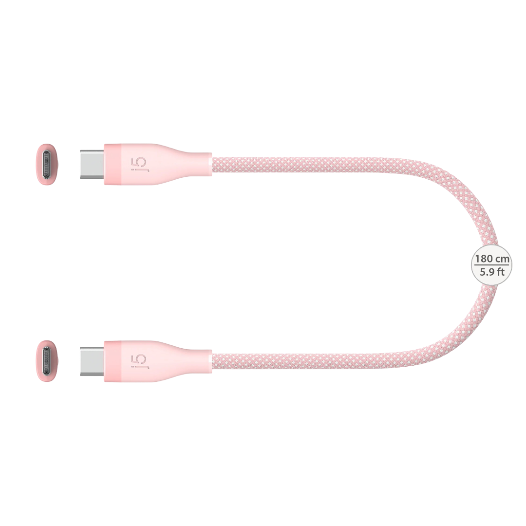 J5 Create USB-C 60W Ultra Soft Double-Braided Fast Charging Cable (Misty Rose) - JUCX18L18R. 180 cm cable length, 480Mbps - 4712795088519
