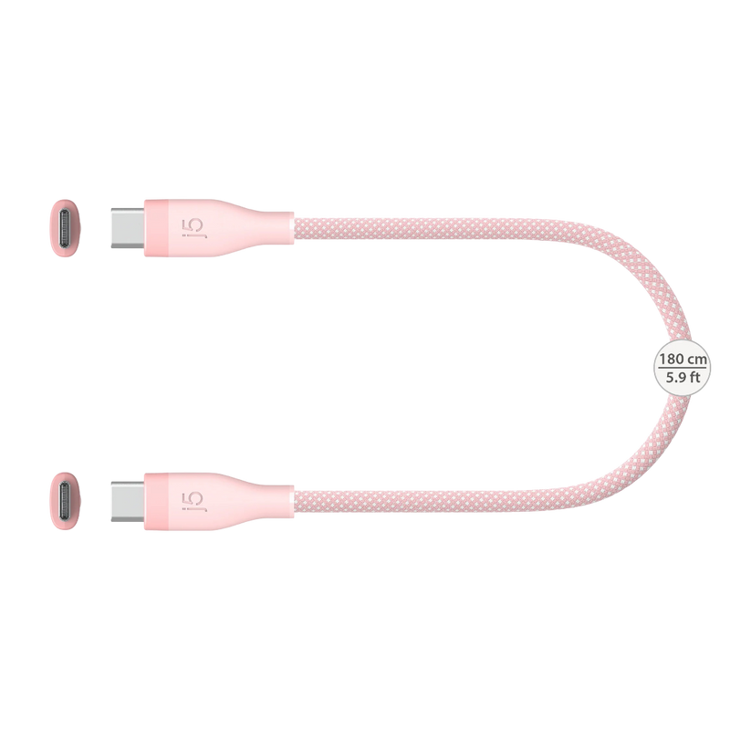 J5 Create USB-C 60W Ultra Soft Double-Braided Fast Charging Cable (Misty Rose) - JUCX18L18R. 180 cm cable length, 480Mbps - 4712795088519