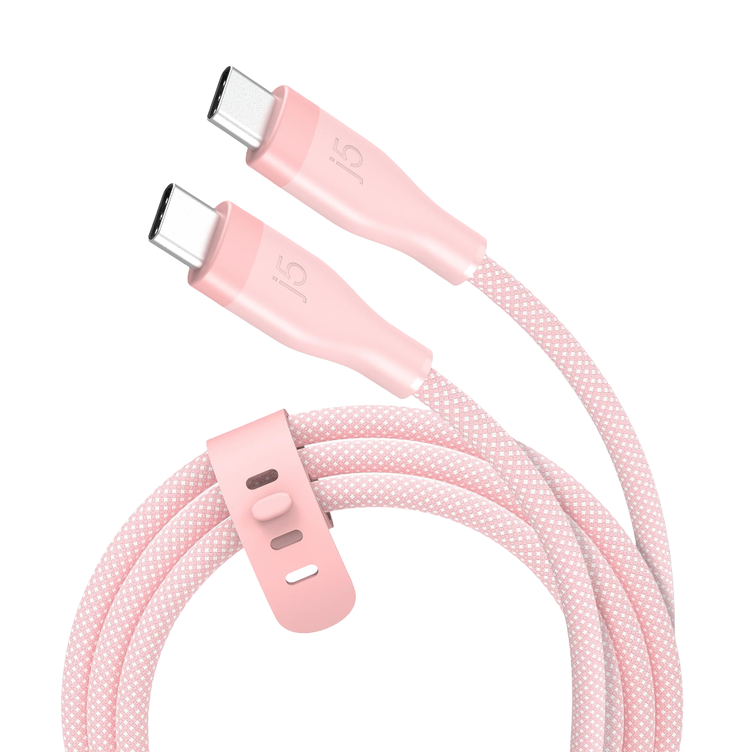 J5 Create USB-C 60W Ultra Soft Double-Braided Fast Charging Cable (Misty Rose) - JUCX18L18R. 180 cm cable length, 480Mbps - 4712795088519
