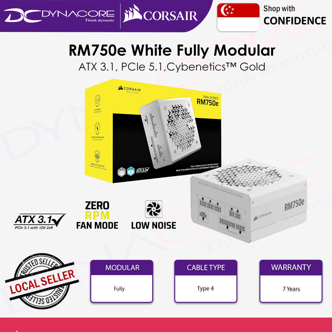 CORSAIR RM750e White Fully Modular Low-Noise ATX 3.1 PCIe 5.1 Power Supply CP-9020292-UK-840006686972