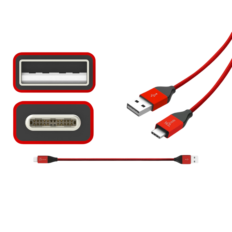 J5create USB Type-C to USB 2.0 Cable Red JUCX12RL | USB Type-C to USB Type-A | 480Mbps | 1 Year Warranty - 4712795083033