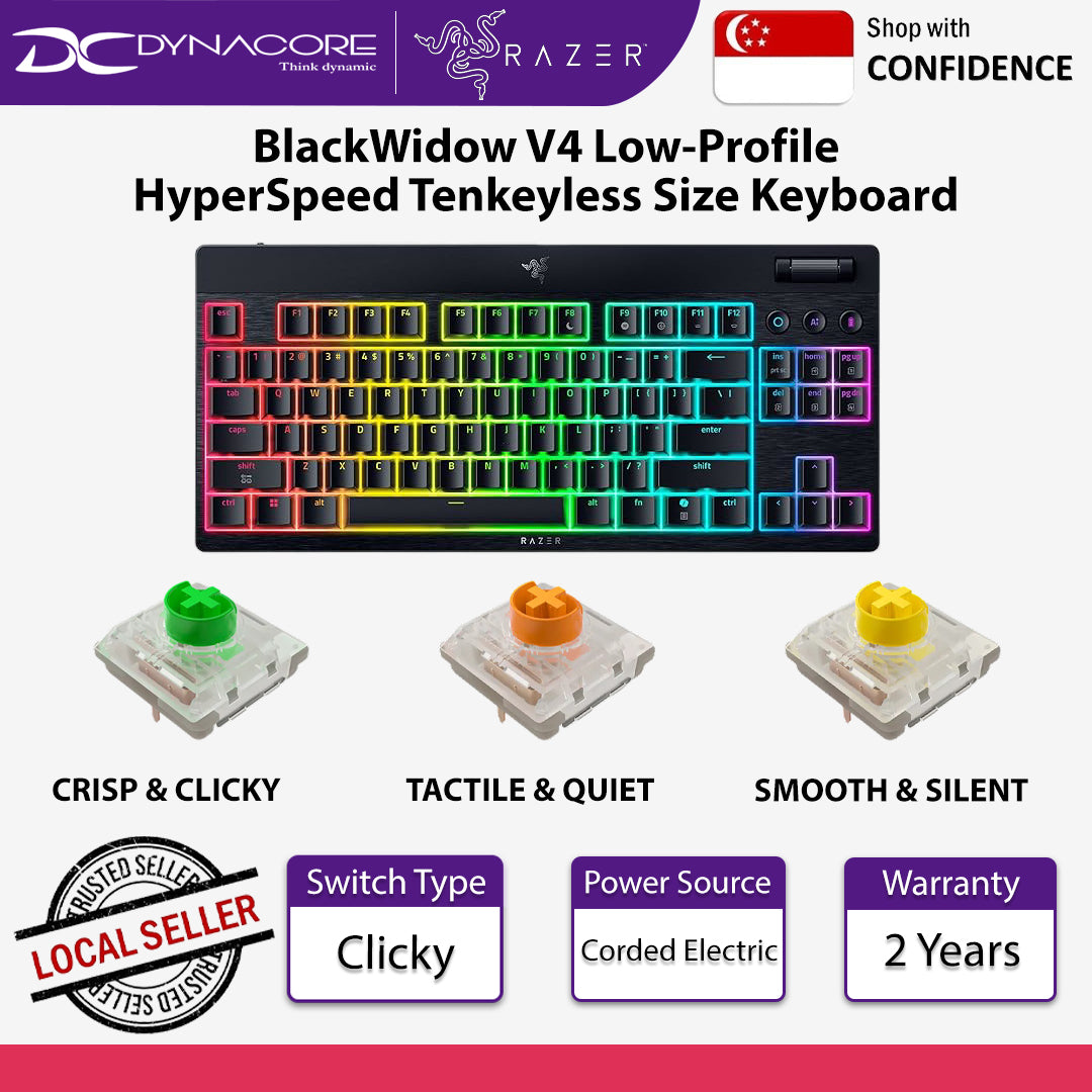 Razer BlackWidow V4 Low-Profile HyperSpeed Razer Green & Orange & Yellow Switch Tenkeyless Size Keyboard - 8887910073612 / 8887910073759 / 8887910073773