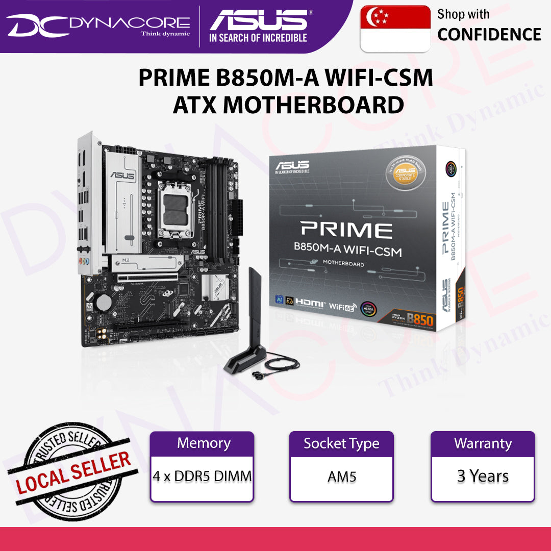 ASUS PRIME B850-A-CSM AM5 ATX MOTHERBOARD AMD Ryzen™ 9000 series processors - 199291051133