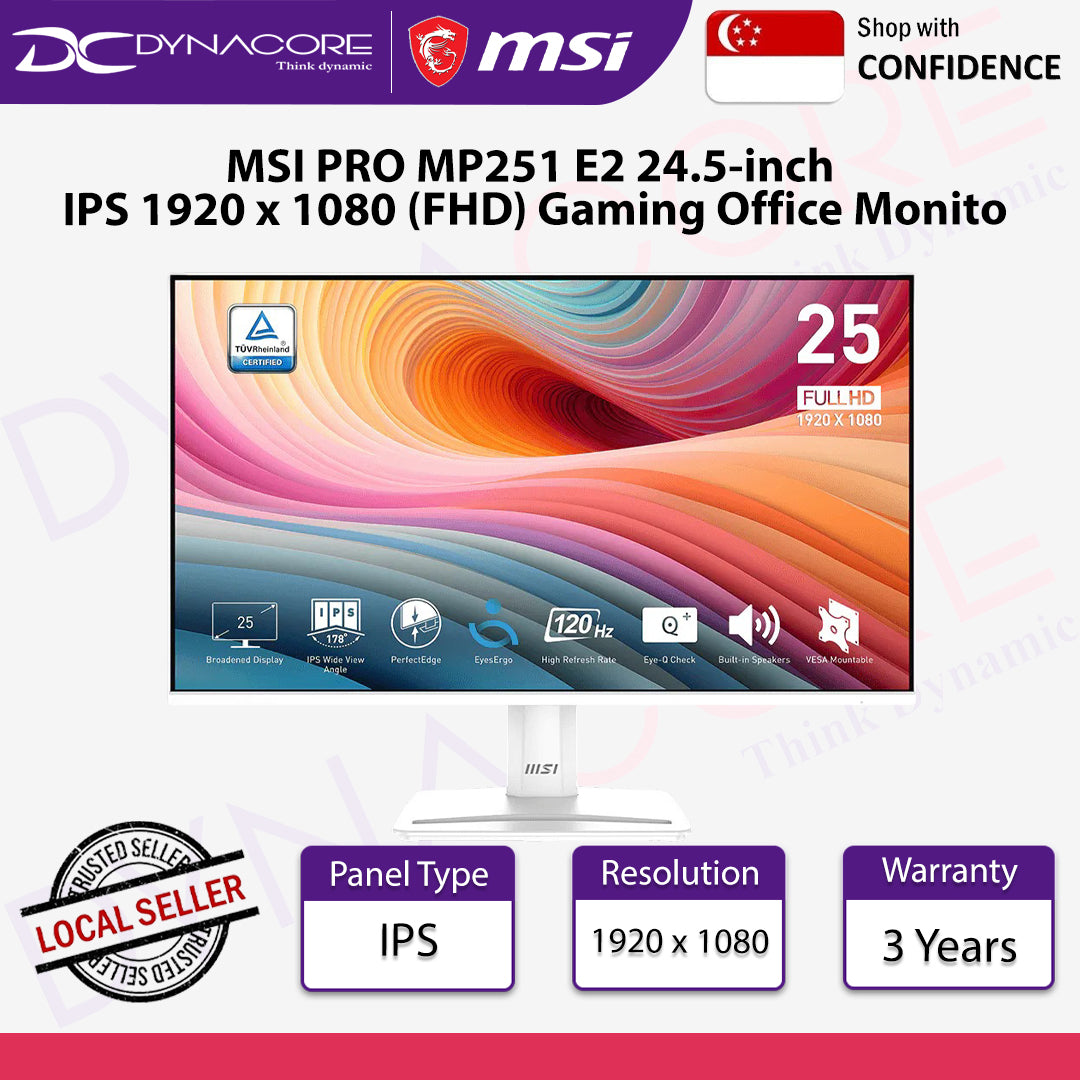 MSI PRO MP251 E2 24.5-inch IPS 1920 x 1080 (FHD) Gaming Office Monitor, 120Hz,1ms- MSIPROMP251E2