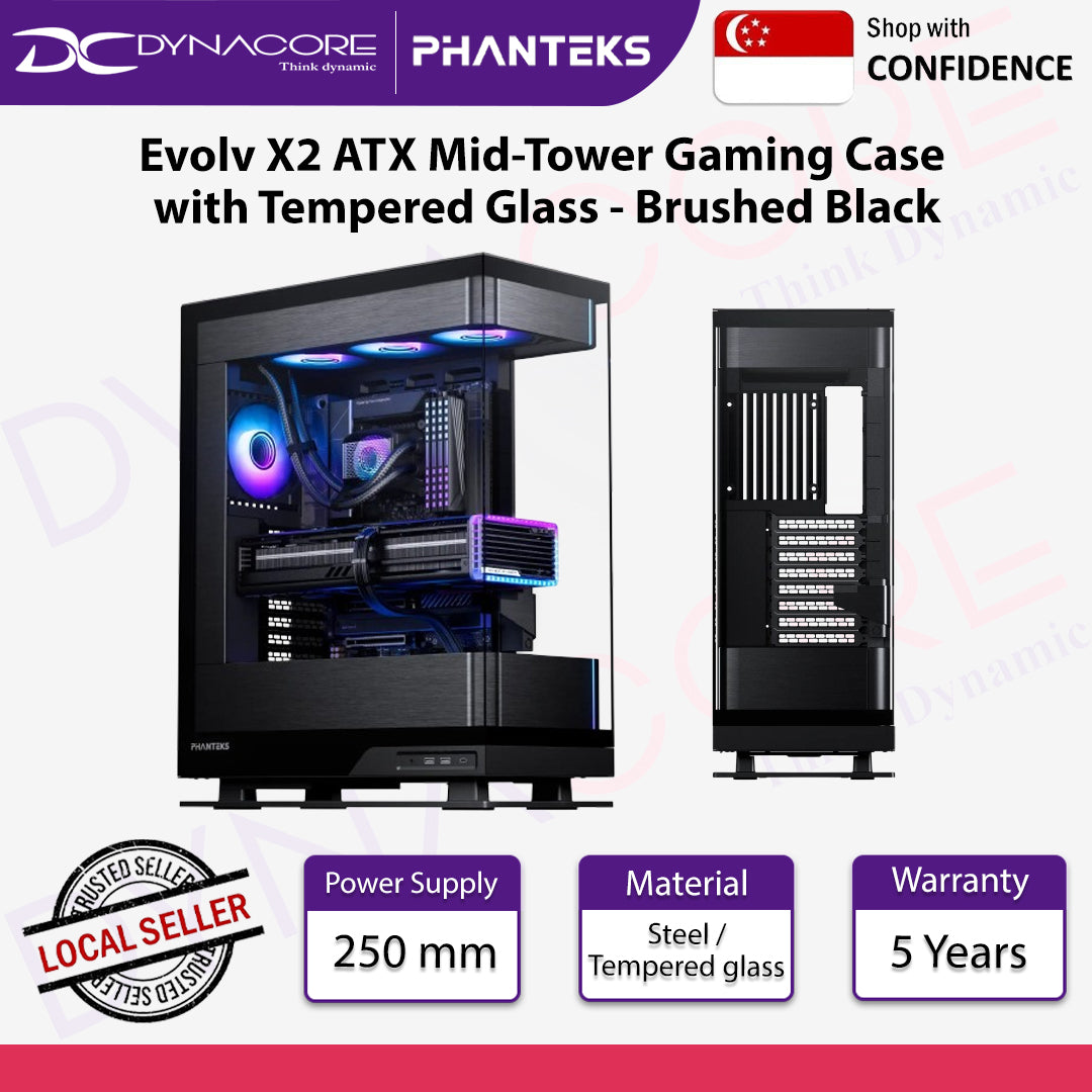 Phanteks Evolv X2 ATX Mid-Tower Gaming Case with Tempered Glass Brushed Black - PHANEVOLVEX2CHBLKLED