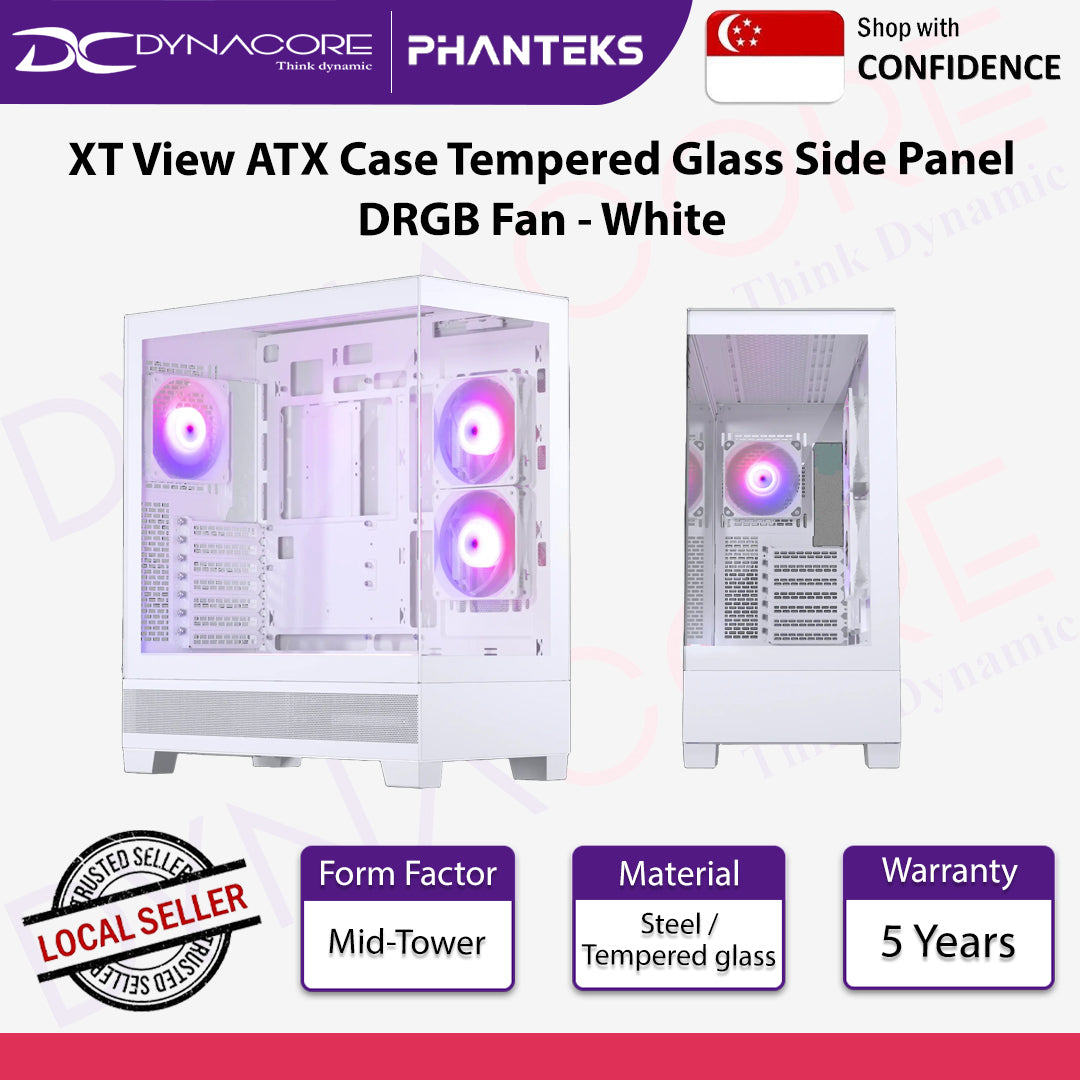Phanteks XT View ATX Case Tempered Glass Side Panel 3x M25-120 DRGB Fan White - PHAXTVIEWWHT