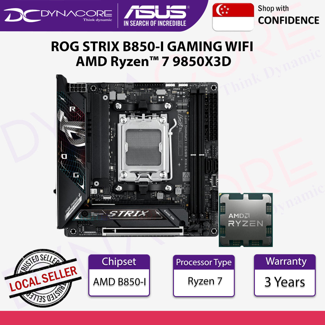 ASUS ROG STRIX B850-I GAMING WIFI ITX Motherboard + AMD Ryzen™ 7 9850X3D Processor/CPU