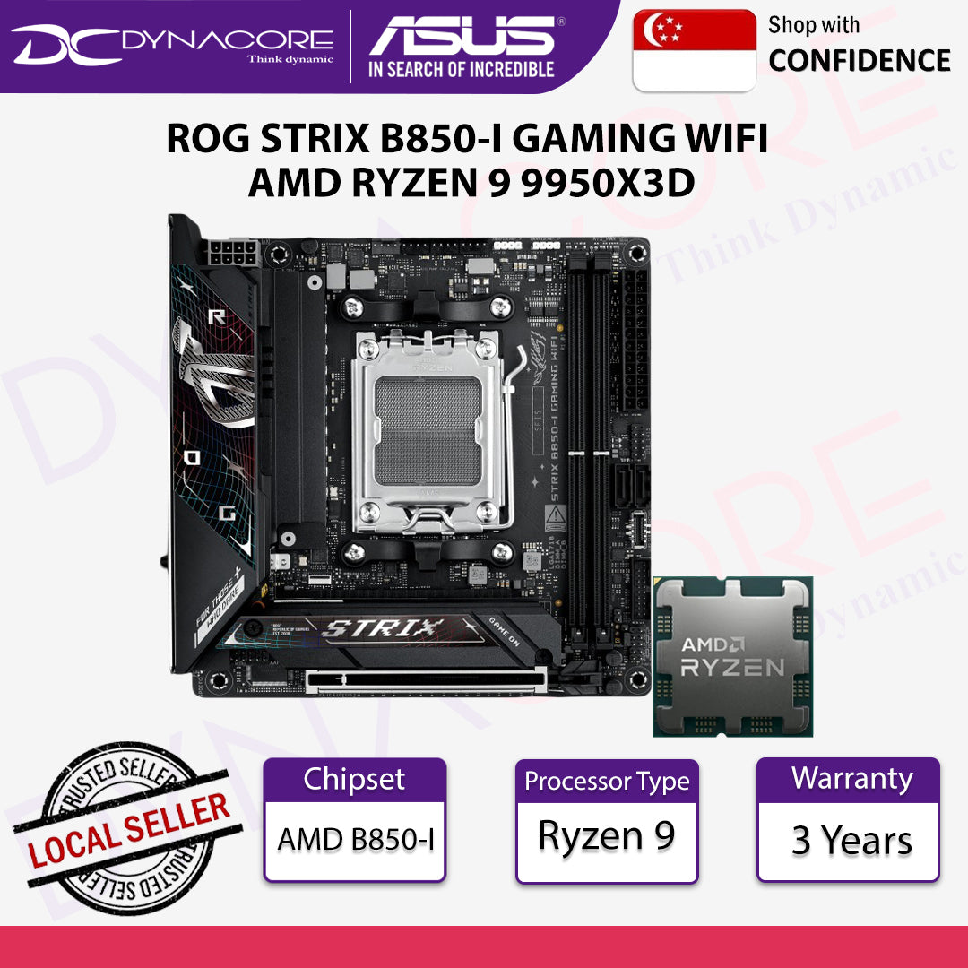 ASUS ROG STRIX B850-I GAMING WIFI ITX Motherboard + AMD Ryzen™ 9 9950X3D Processor/CPU