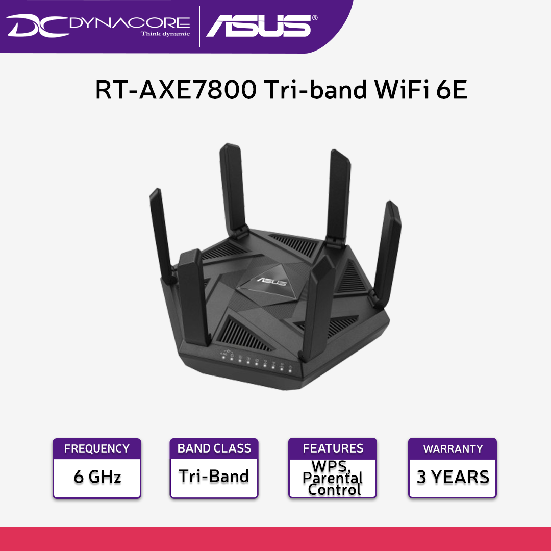 ASUS RT-AXE7800 Tri-band WiFi 6E (802.11ax) Router, 6GHz Band, AiProtection Pro, 2.5G Port, Link Aggregation, RT AXE7800-4711081632948