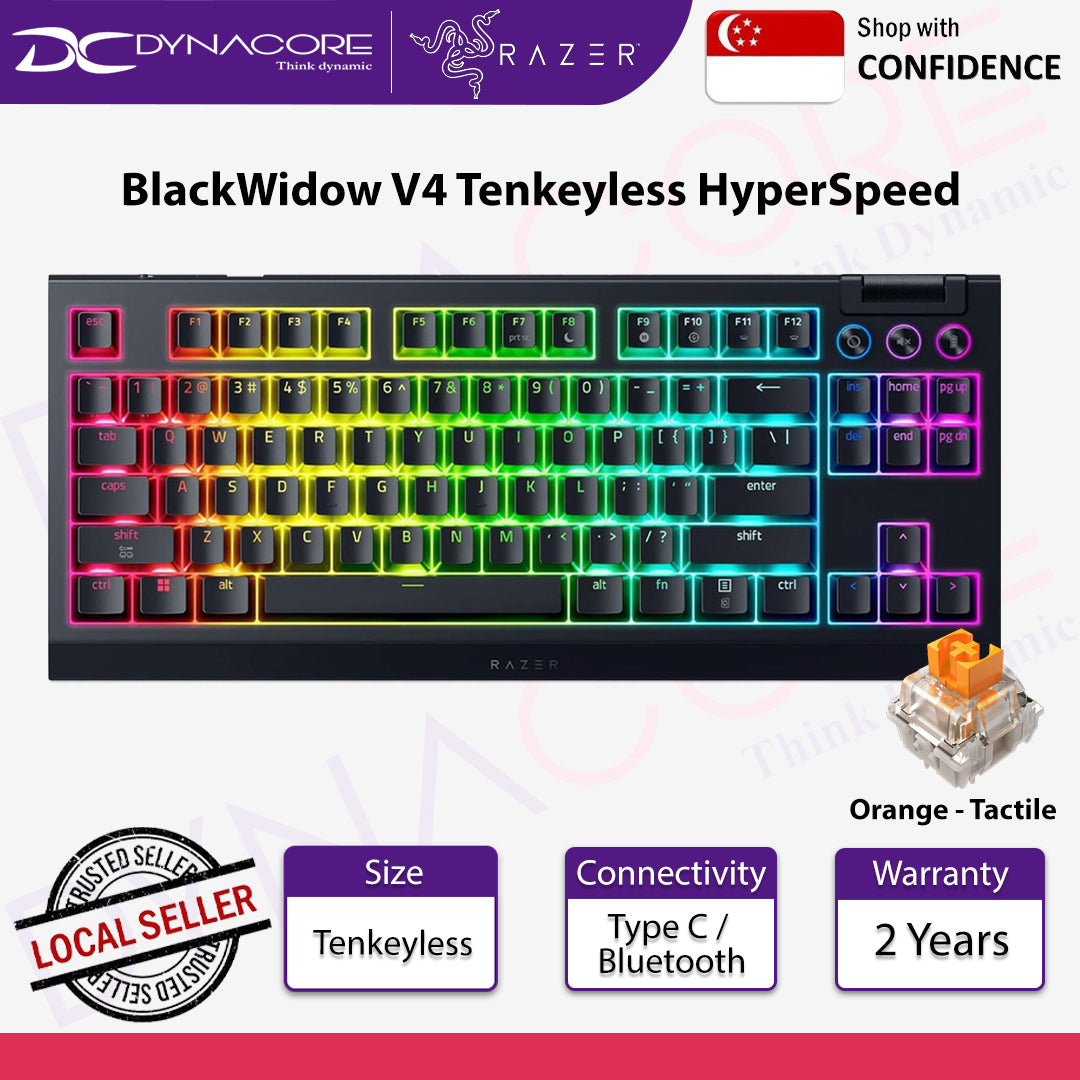 Razer BlackWidow V4 Tenkeyless HyperSpeed Wireless Gaming Keyboard - Orange Tactile Mechanical Switch Gen-3 - 8886419349884