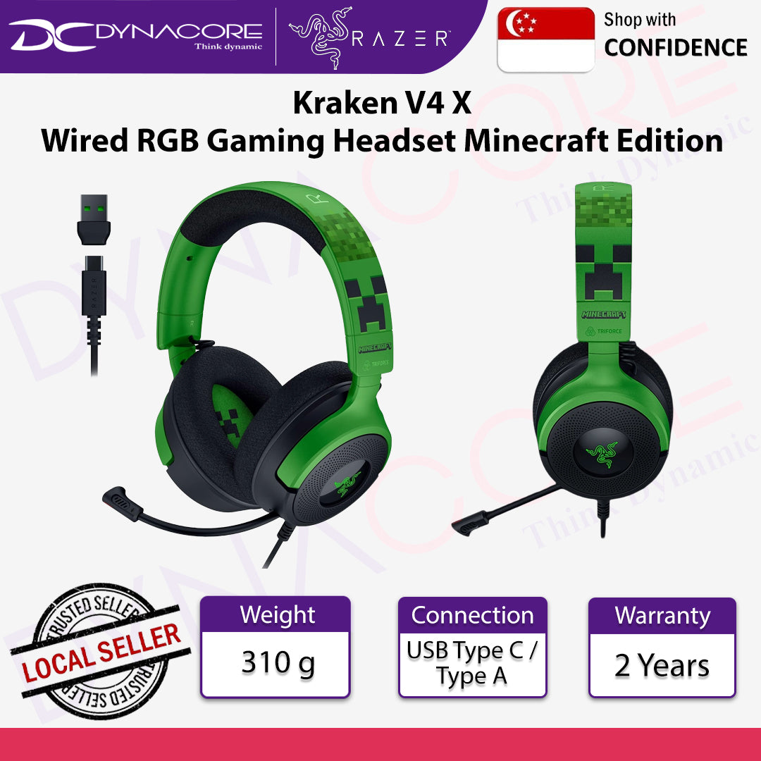 Razer Kraken V4 X Wired Gaming Headset Chroma RGB Lighting Minecraft Edition - 8887910061534
