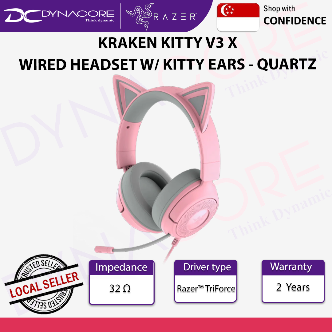 RAZER KRAKEN KITTY V3 X WIRED HEADSET W/ KITTY EARS - QUARTZ - RZ04-05350100 -R3M1- 8887910061091