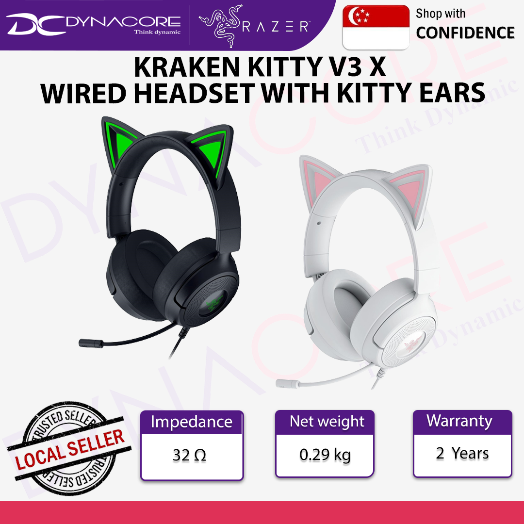 RAZER KRAKEN KITTY V3 X - WIRED HEADSET WITH KITTY EARS - BLACK / WHITE EDITION
