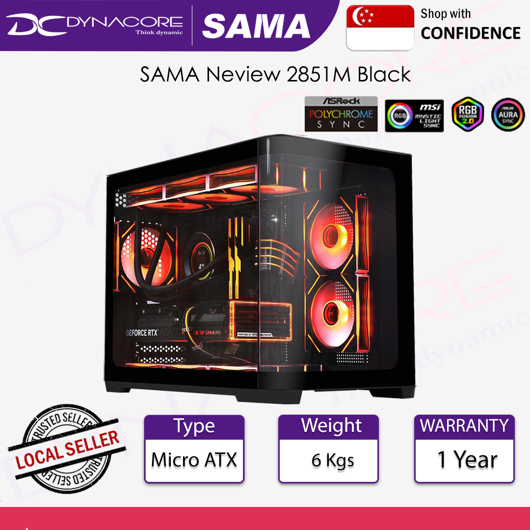 SAMA Neview 2851M Dual USB3.0 and Type C Tempered Glass MATX Mid Tower Gaming PC Computer Case - SAMA2851MBLK
