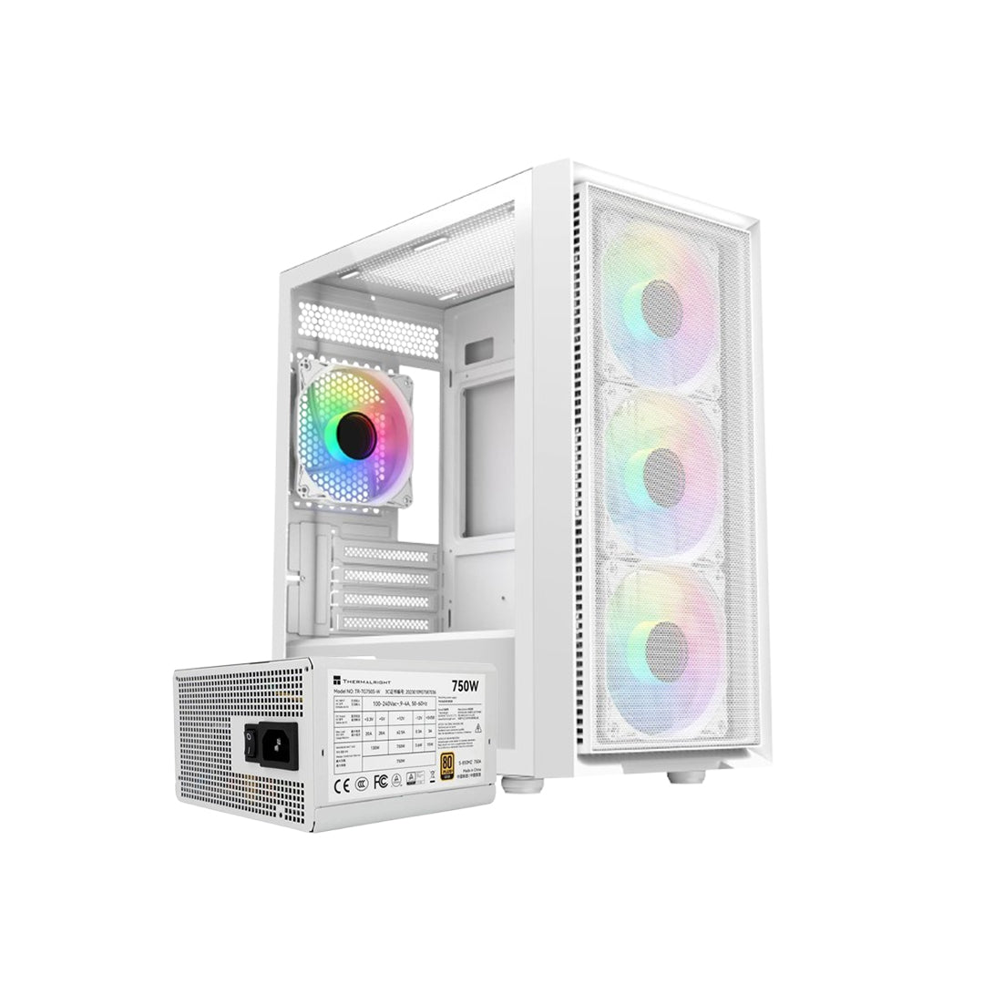 SAMA M203 ARGB WHITE TEMPERED GLASS m-ATX CASING +THERMALRIGHT TR-SG750S-W 750W ATX3.1 80+ GOLD WHITE PSU - SAMAM203WHT + 814256018081