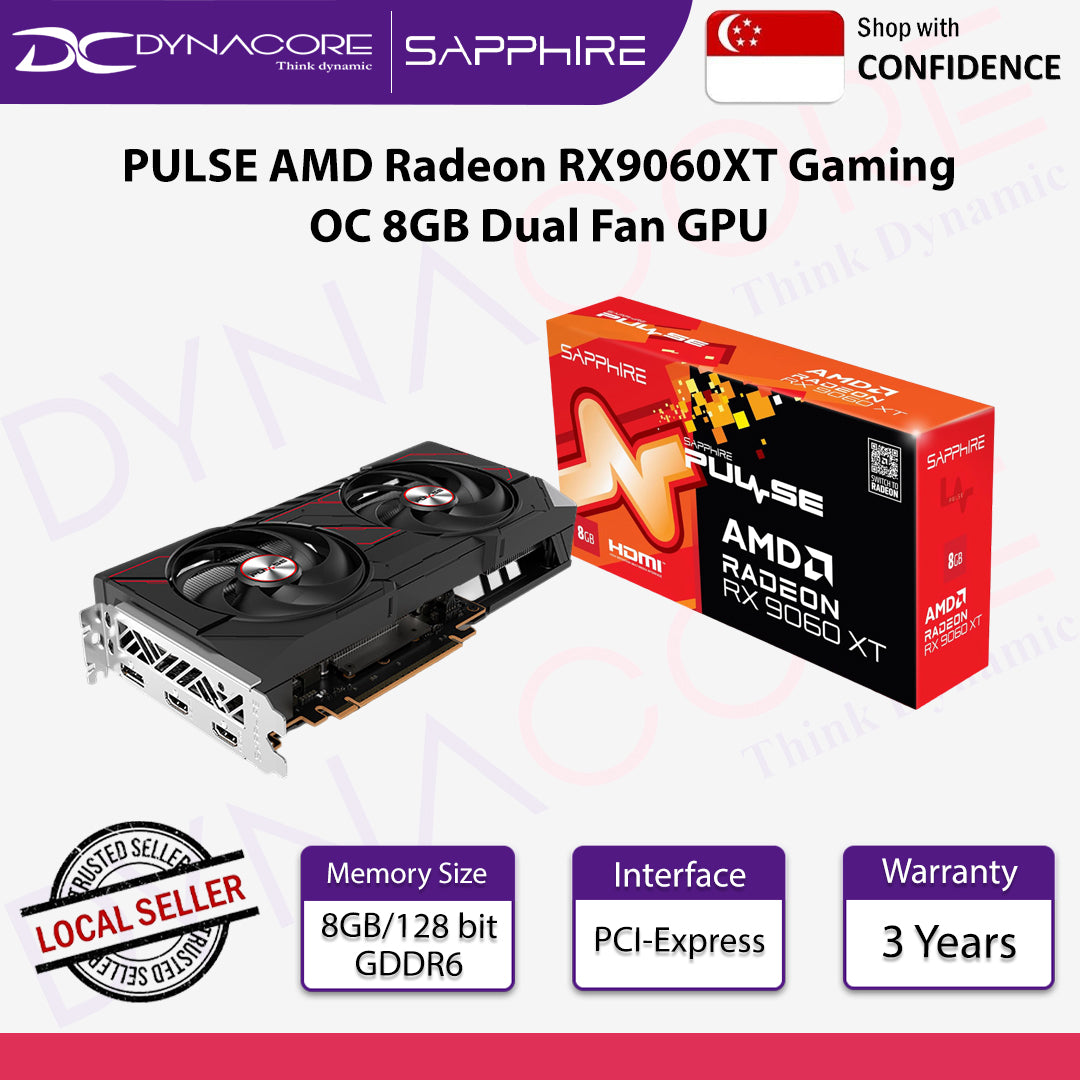 Sapphire PULSE AMD Radeon RX9060XT Gaming OC 8GB Dual Fan GPU - 4895106296404