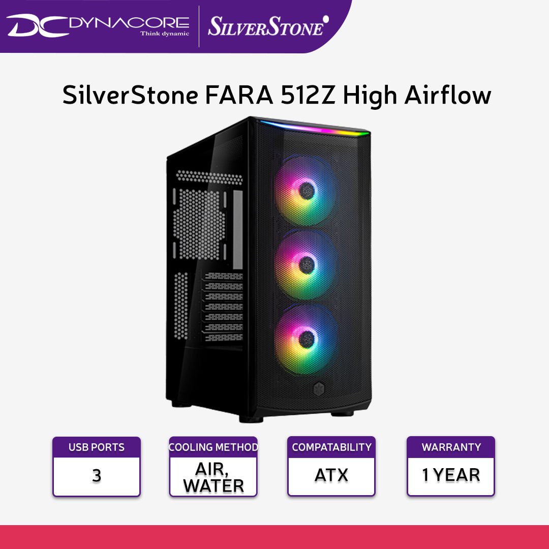SilverStone FARA 512Z High Airflow ATX Mid-Tower Chassis with Dual Radiator Support & ARGB Lighting, SST-FA512Z-BG - SSTFARA512ZBK