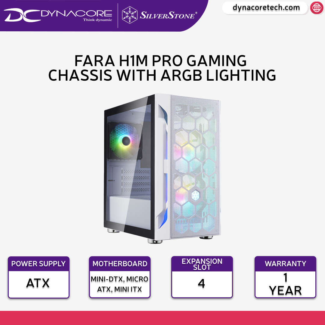 SilverStone FARA H1M PRO Stylish and distinct Micro-ATX gaming chassis with ARGB lighting - White -SSTFARAH1MPROWHT