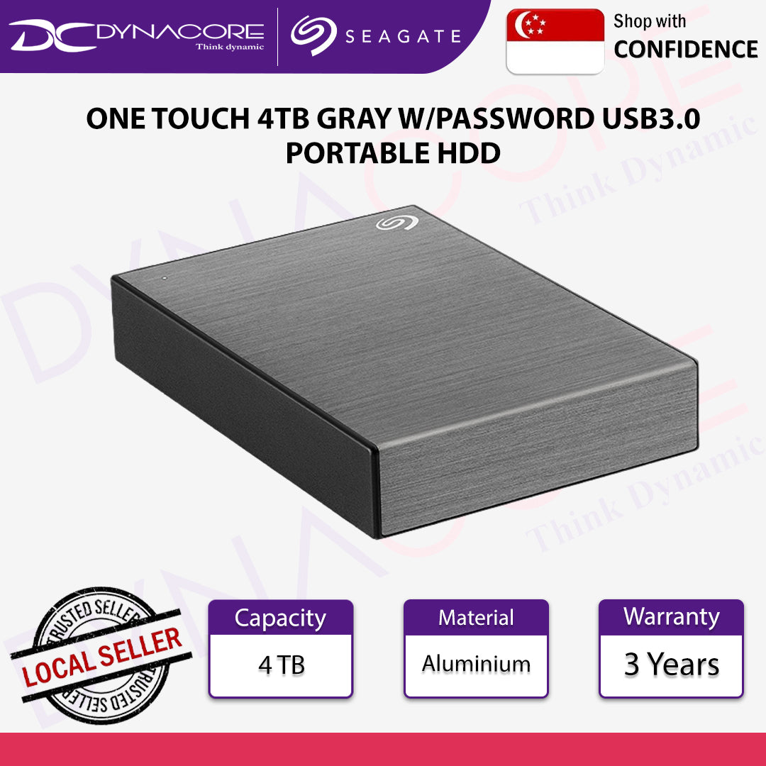 Seagate One Touch 4TB External HDD with Password Protection - Gray - 3660619041886