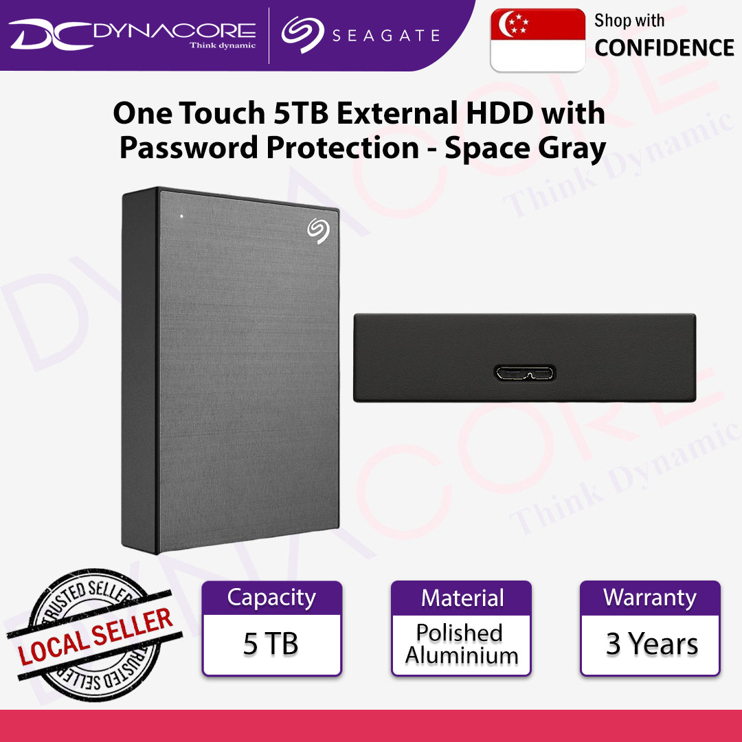 Seagate One Touch 5TB External HDD with Password Protection Space Gray - 3660619041893