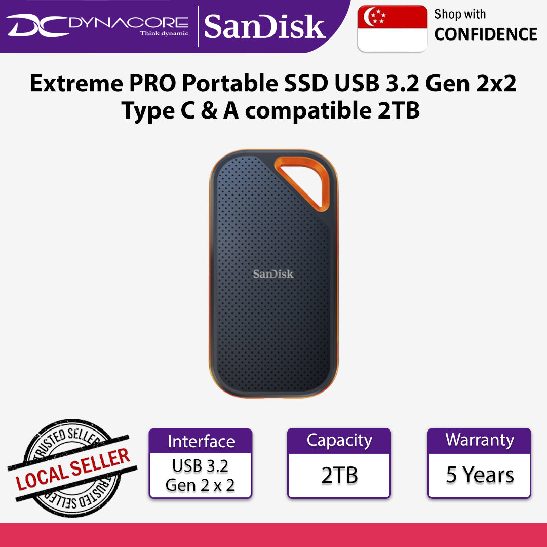 SanDisk Extreme PRO Portable SSD SDSSDE81 USB 3.2 Gen 2x2 Type C and Type A compatible 2TB - 619659181314