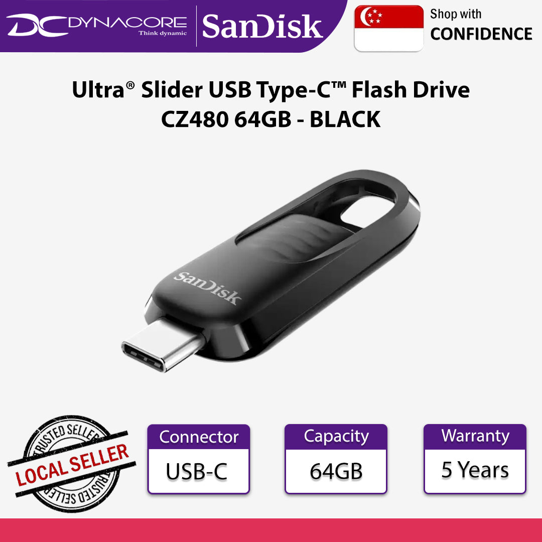 SanDisk Ultra® Slider USB Type-C™ Flash Drive CZ480 64GB BLACK - 619659189945